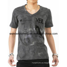 Dye Effect Fashion V cuello impreso camiseta de calidad superior cabida de los hombres